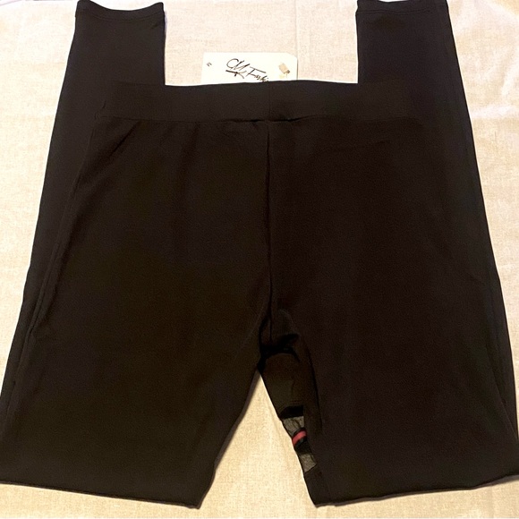 CM Fashion Black leggings with mesh inset on thigh - Picture 3 of 5